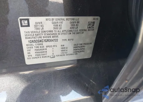 2016 Chevrolet Suburban Ls z USA, uszkodzony, nr VIN 1GNSCGKC7GR364722